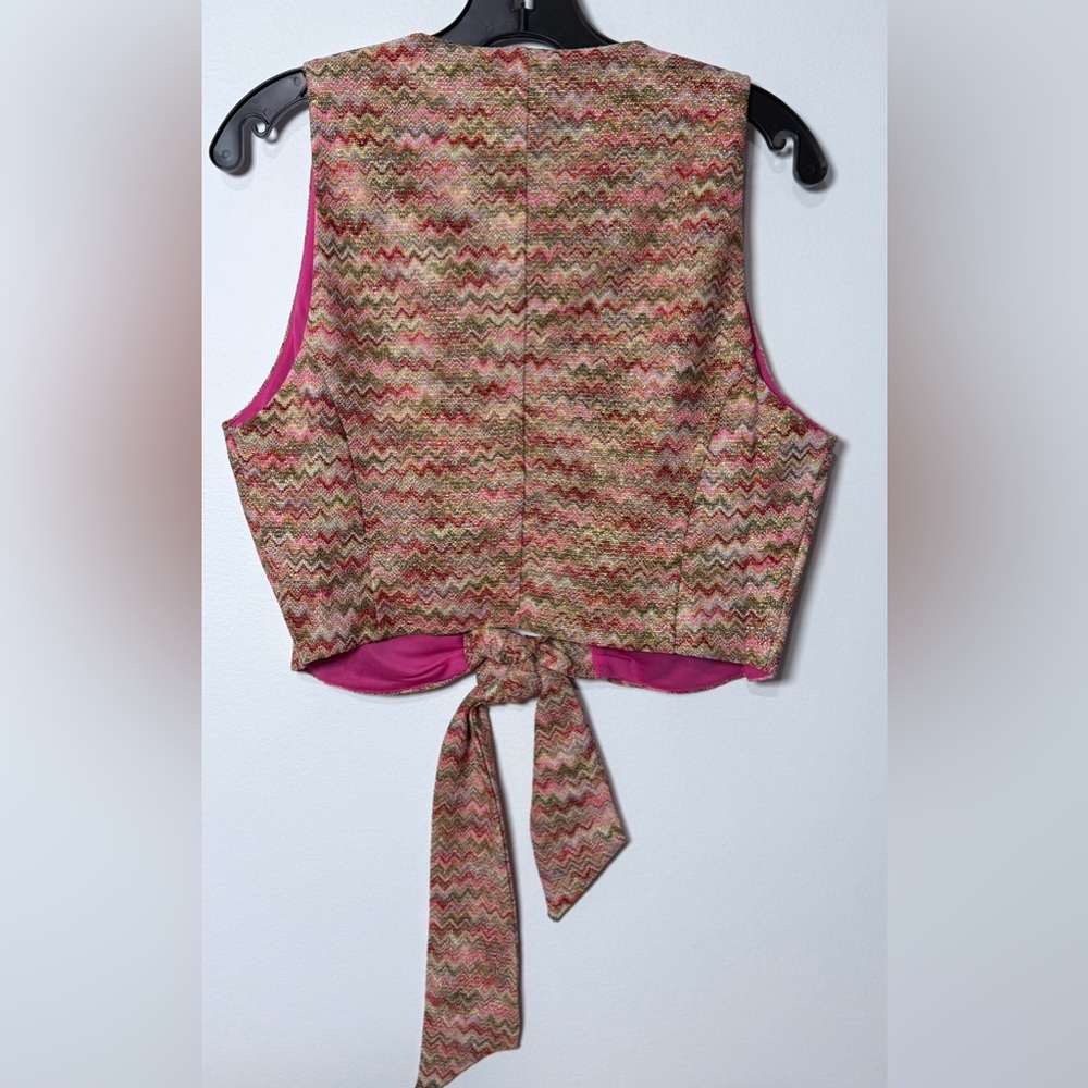 Ramy Brook NWT Shimmery Gertrude Chevron Sleeveless Tie Crop Top - Picture 4 of 8